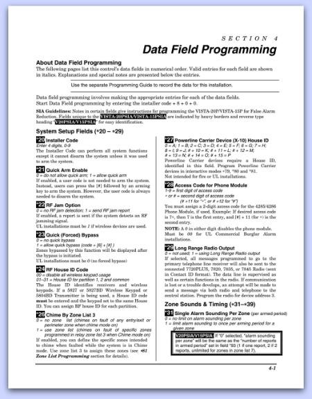 Vista 10Se Programming Codes