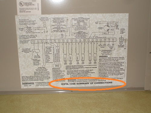 Ademco Home Alarm System - Model information inside of lid