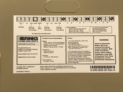 Brinks Security Systems - Brinks BHS-3000A Panel Lid