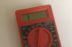 Meter showing an open loop condition. Some DMM's will display OL; this one just displays a 1 on the left