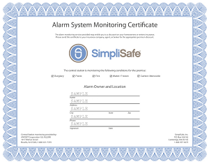 alarm insurance system security certificate monitoring simplisafe systems homeowners cheap discount sample smoke company paper owners discounts check