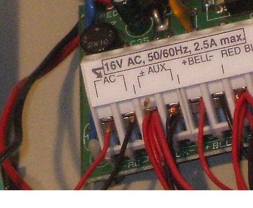 Alarm panel transformer terminals