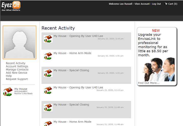 Recent Activity screen