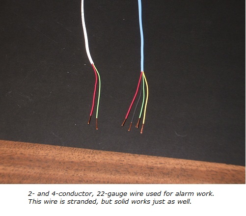 Home alarm wiring, 2-conductor and 4-conductor