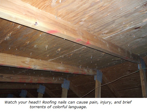 Attic scuttle, roofing nails