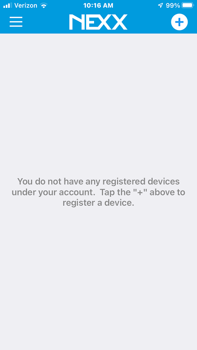 “No registered devices” message in Nexx App