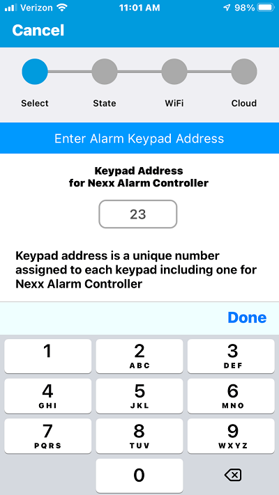 Entering the Keypad Address into the App