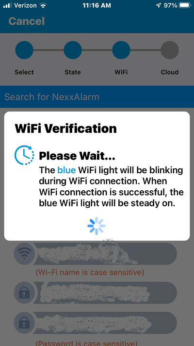 Nexx App Wi-Fi Verification