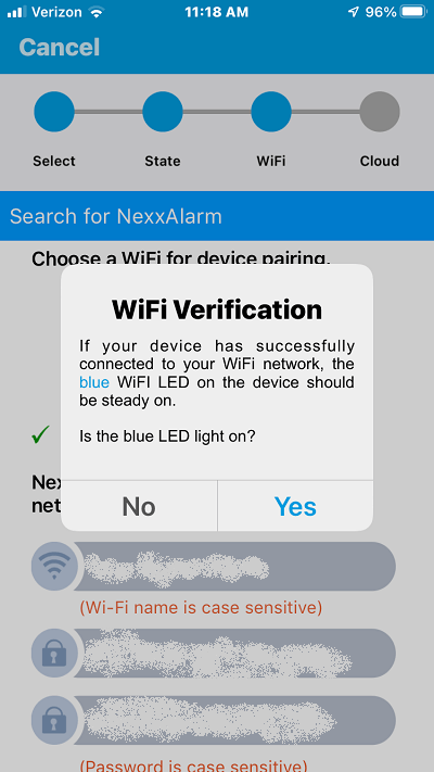 Blue LED lights to verify Wi-Fi connection