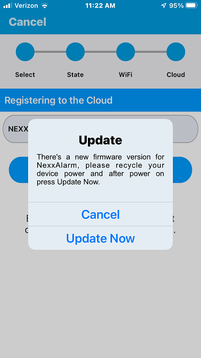 Notification to Update Nexx Alarm Firmware