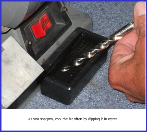 Drill bit sharpening, dipping bit in water