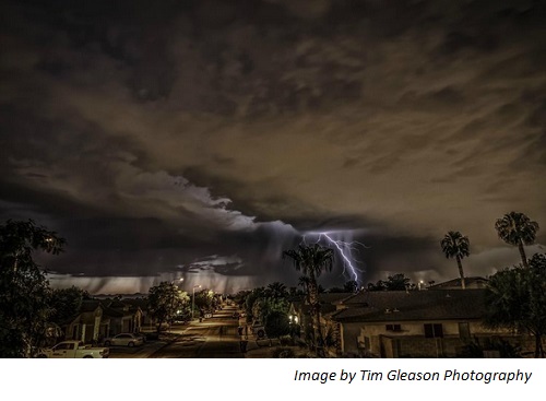 Lightning hitting a neighborhood