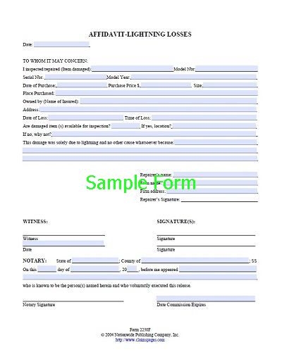 Sample letter of Lightning Damage Claim Form