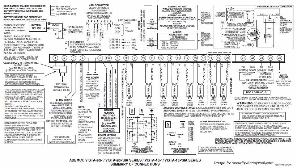 Ademco Manuals Vista 20P Wiring Diagram (Click to Enlarge)