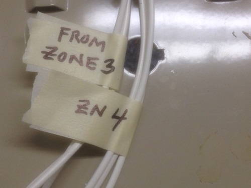Alarm wires with masking tape labels