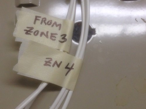 Alarm wires with masking tape labels