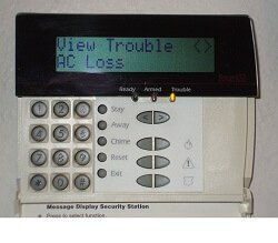 Alarm keypad displaying Trouble condition