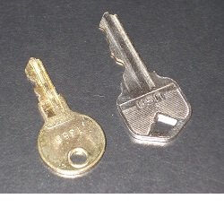 Alarm panel key (left) next to house key