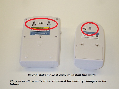 Wireless driveway monitor keyed slots