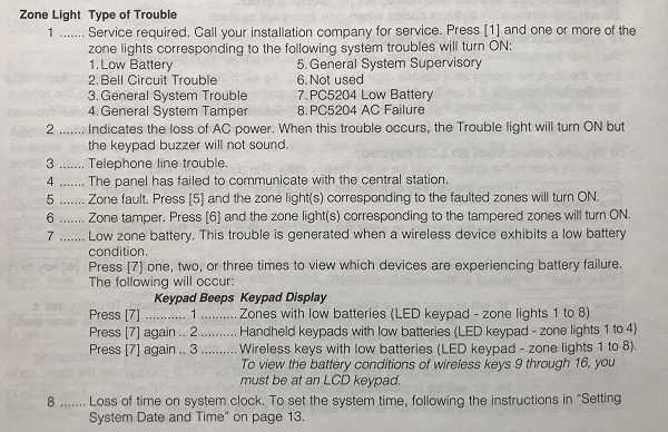 DSC Trouble Codes Table