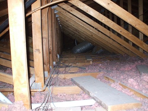 Fishing wires in attic, access and catwalk