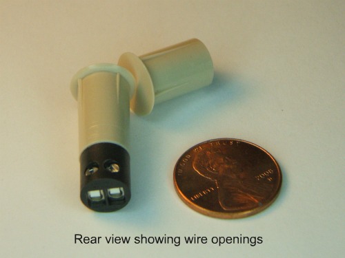 Recessed hardwire contacts with screw terminals, rear view