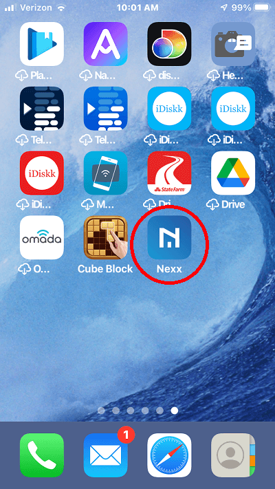Nexx App icon on iPhone screen