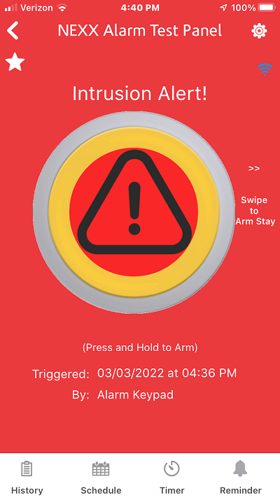 Nexx App Alarm Notification on iPhone Screen