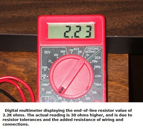 Digital multimeter (DMM) with end-of-line resistor value