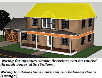 Smoke detector circuit for 2-story home